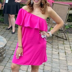 Hot pink one shoulder dress